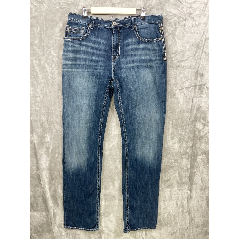 BKE Tyler Straight Leg Jeans Relaxed Mens 38XXL (38x36) Thick Stitch Whiskered